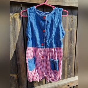 Vintage 80s/90s Romper Girls 24 Months Red Plaid with Ruffles Button Front